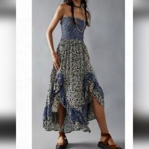 Free People One I Love floral midi dress in the "Denim Combo" pattern Sz Small